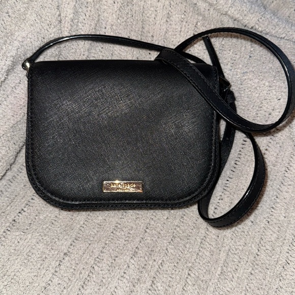Kate Spade Black Leather Front Flap - 2 separate inner sections 23” strap